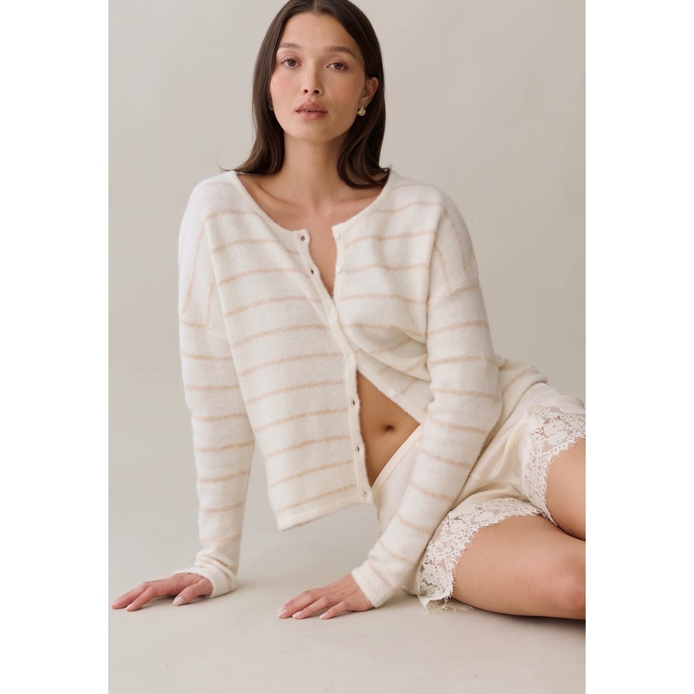 Few Moda CAARA Women Striped Wool Alpaca Blend Cardigan Sweater S C26KSWP03000
